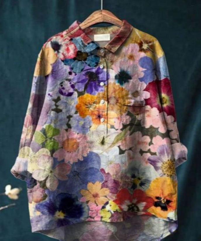 Chemise soie, imprimé floral, coupe flatteuse,  élégante et confortable.