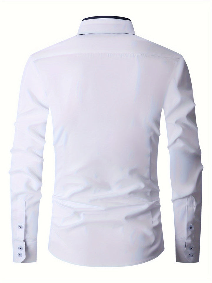 Chemise homme boutonnée, décontractée et élégante. Tissu stretch moderne offrant confort et polyvalence pour l'automne.