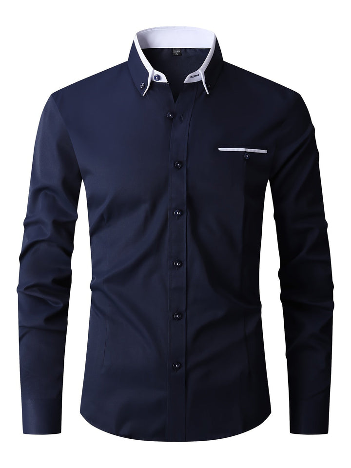 Chemise slim fit stretch moderne pour homme, alliant confort et style. Idéale pour le bureau ou loisirs en automne.