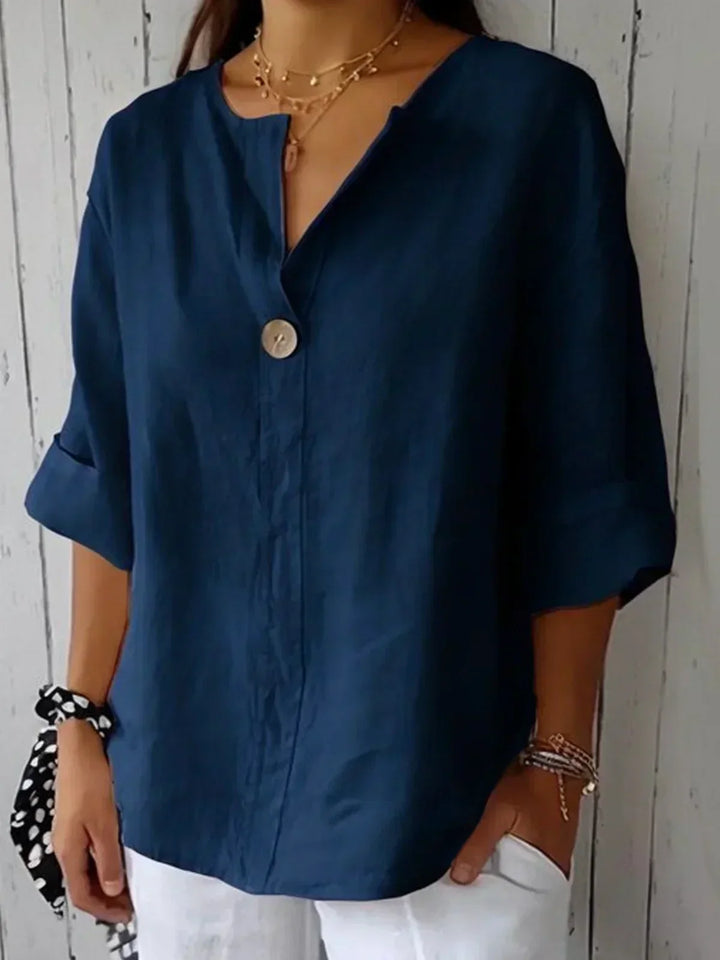 Chemisier en lin pour femme, élégant col en V, coupe décontractée, design minimaliste, coloris variés, tailles S à 5XL.