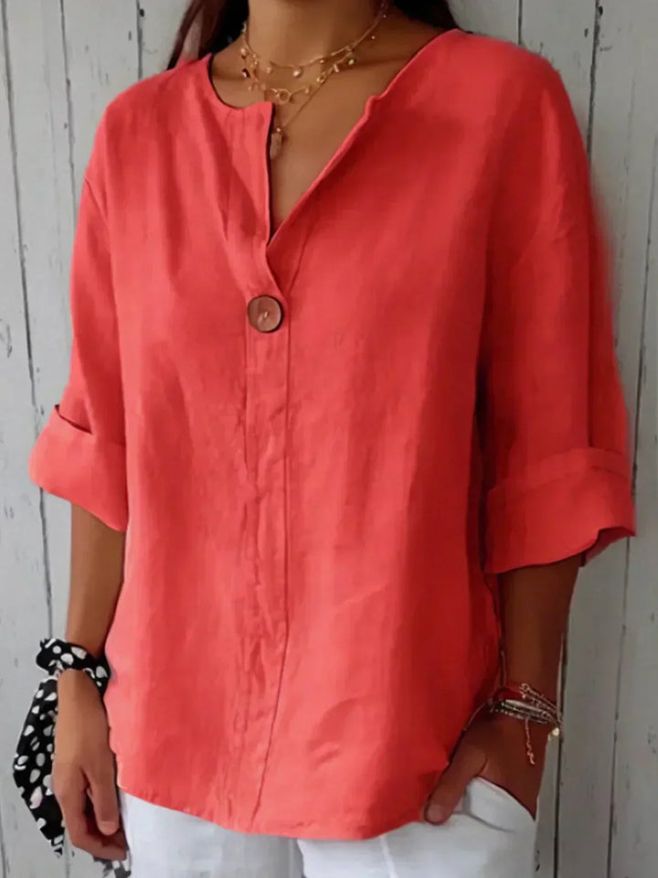 Chemisier en lin pour femme, élégant col en V, coupe décontractée, design minimaliste, coloris variés, tailles S à 5XL.