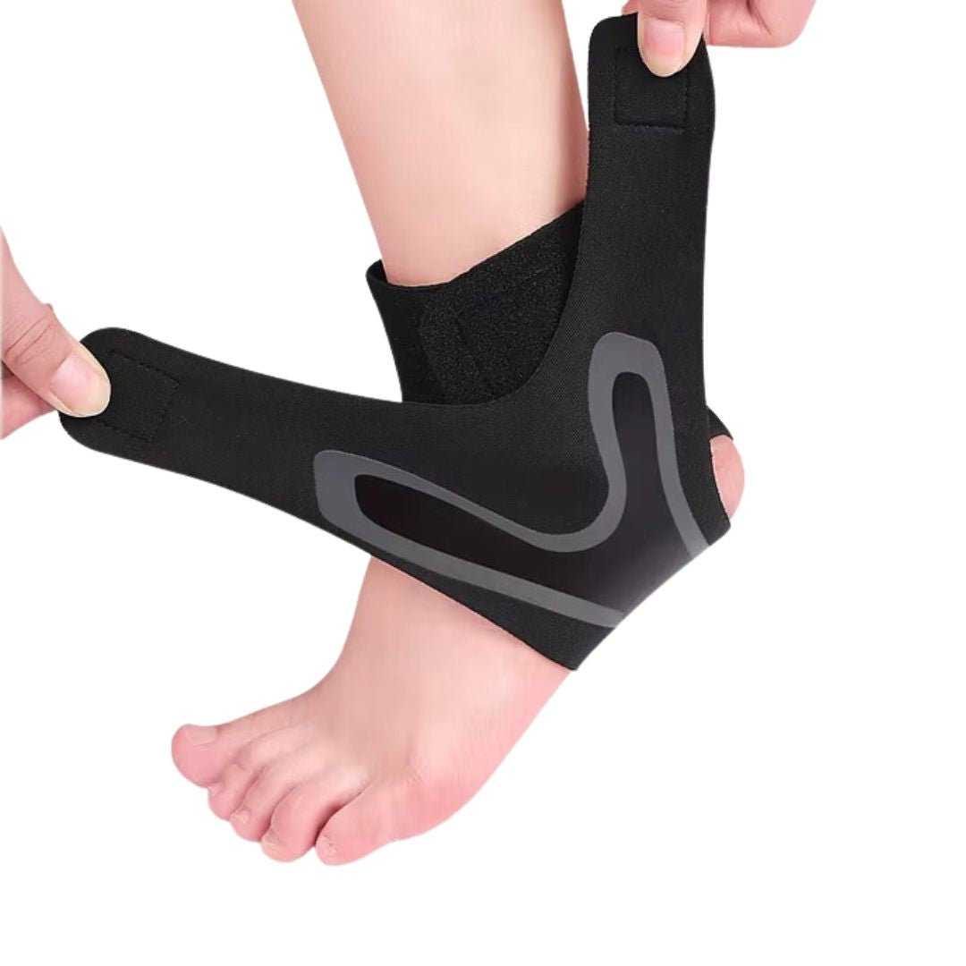 "Chevillère de maintien grise pour entorse, tendinite et arthrite, offrant confort et stabilité sous les vêtements."