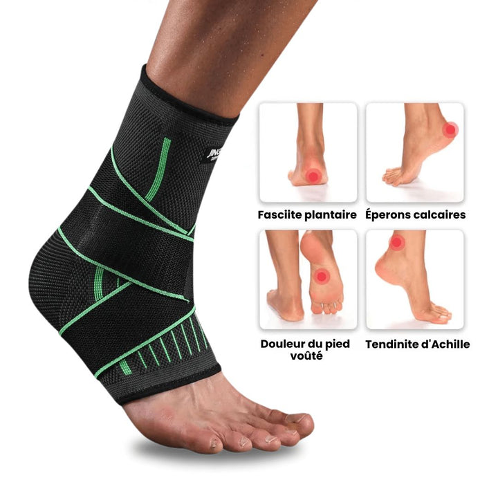 "Chevillère Ortho Compress grise élégante offrant soutien, soulagement douleur, confort pieds, s'adapte ergonomiquement."