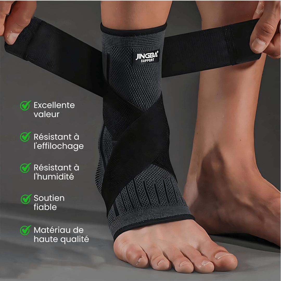 "Chevillère Ortho Compress grise élégante offrant soutien, soulagement douleur, confort pieds, s'adapte ergonomiquement."