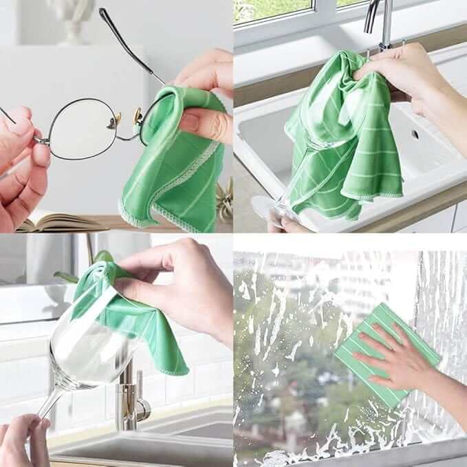 "Chiffon bambou écologique doux et ultra absorbant, idéal pour nettoyage de surfaces verre, bois et acier inoxydable."