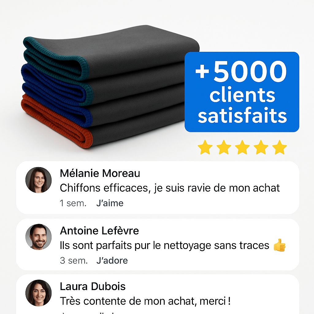 Chiffon microfibre ultra-absorbant et durable.  Idéal pour le nettoyage de surfaces délicates.