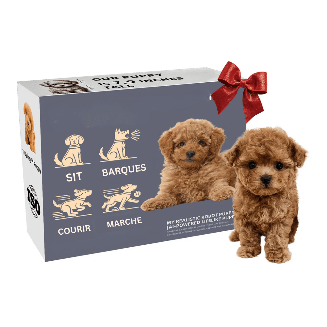 Chiot interactif réaliste pour enfants. Jouet câlin et intelligent, stimulant l'imagination et le développement.