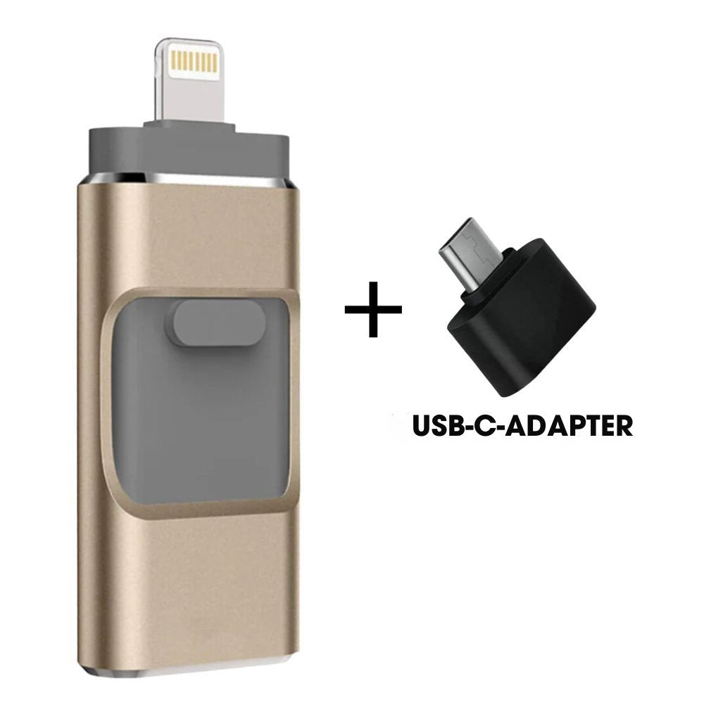 Clé USB portable pour sauvegarde facile et rapide de photos, vidéos depuis iPhone, Android ou PC.