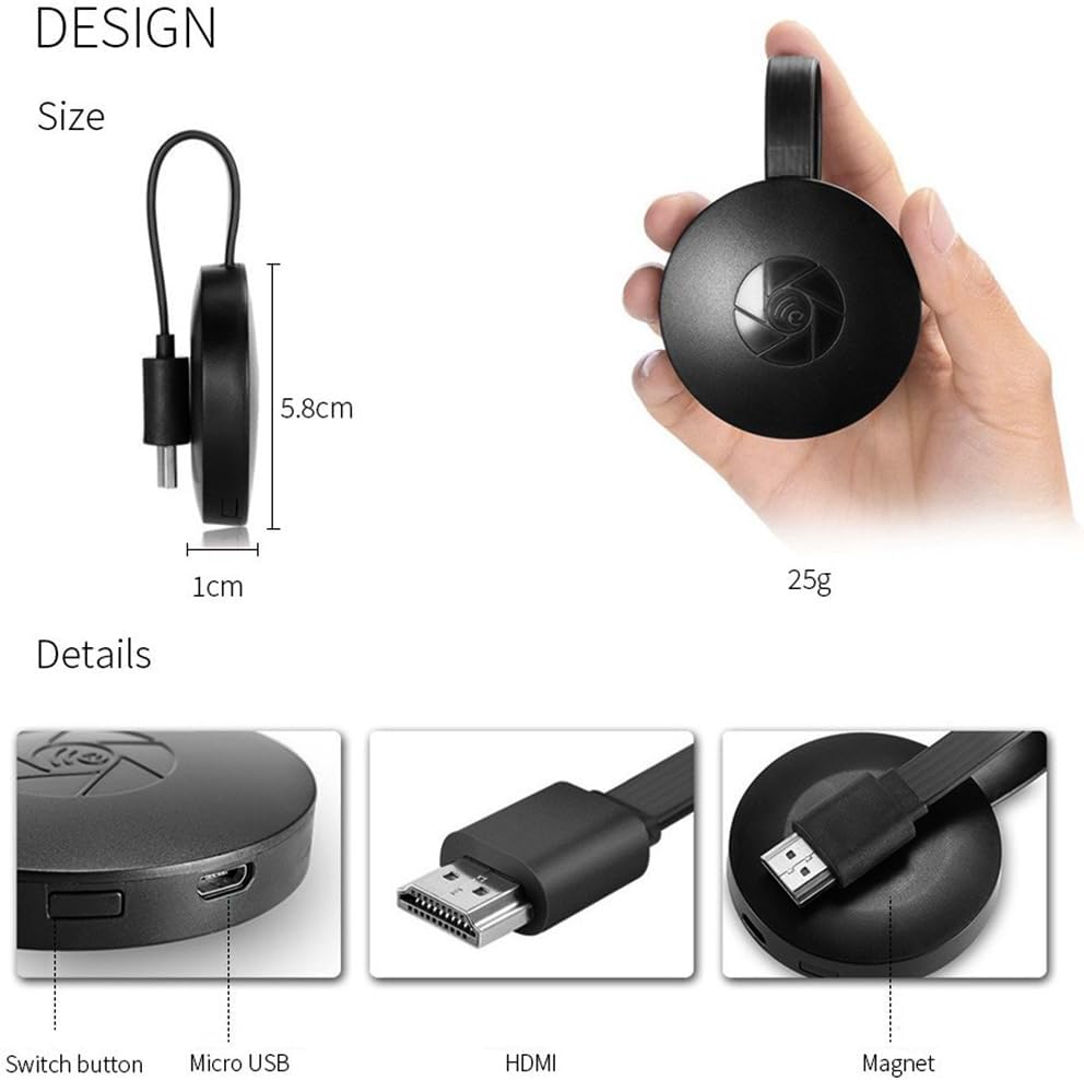 Clef HDMI streaming 1080p. Diffusez films et séries depuis smartphone, tablette ou PC.  Petit et élégant.