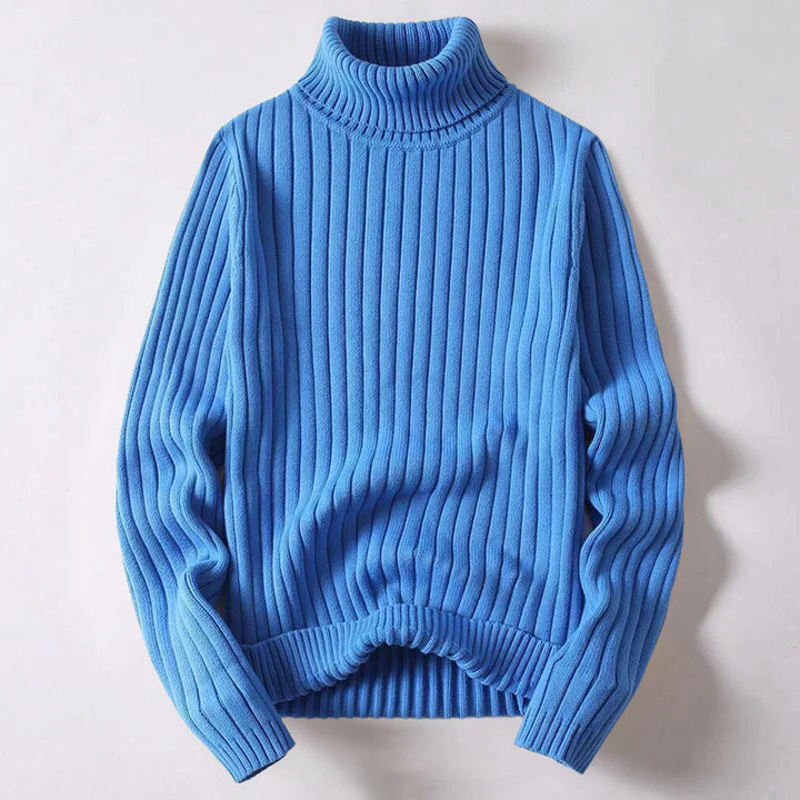 Col roulé homme en laine mérinos, élégant, coupe ajustée, couleur classique, texture douce et sophistiquée.
