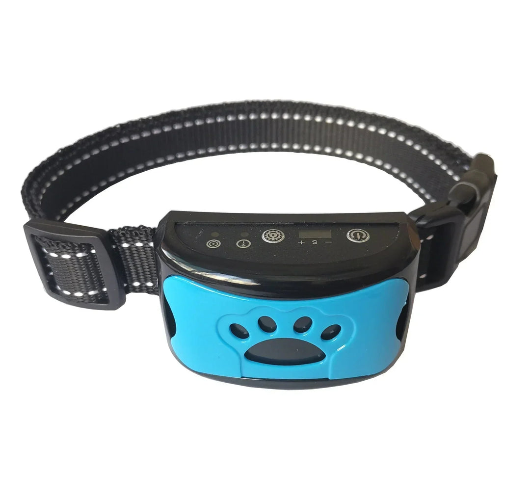 "Collier anti-aboiement chien ergonomique, vibrant, et personnalisable pour une éducation respectueuse et sans stress."