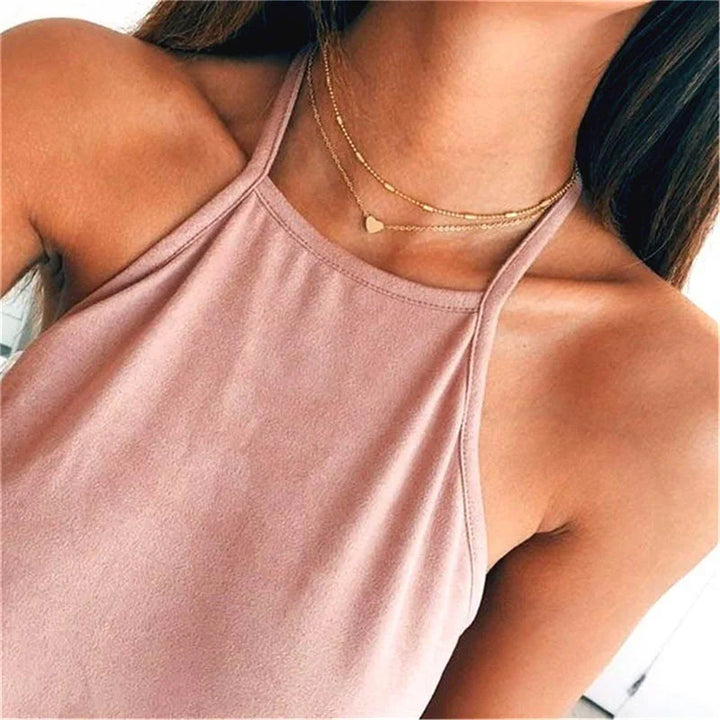 Magnifique collier femme 3 couches or avec cœur. Cadeau élégant pour elle, bijou délicat.