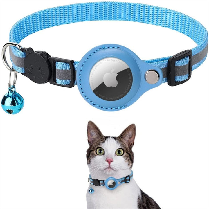 Collier anti-étranglement chat avec GPS, nylon réfléchissant, sécurité optimale jour et nuit.