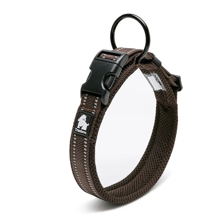 Collier réfléchissant pour chien avec bandes lumineuses, réglable, tissu respirant, idéal pour promenades nocturnes.