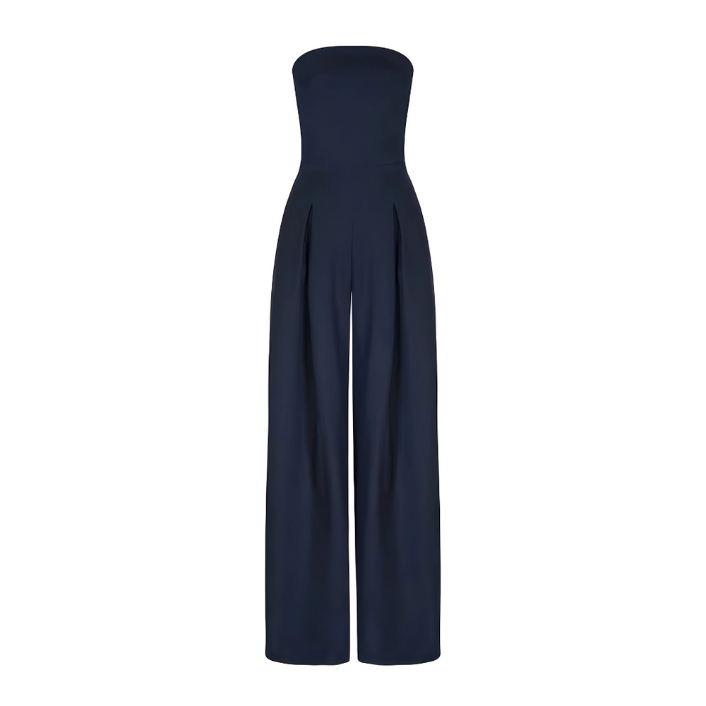 Tenue femme chic : combinaison pantalon bustier élégante, parfaite pour un look soirée d'été confortable.