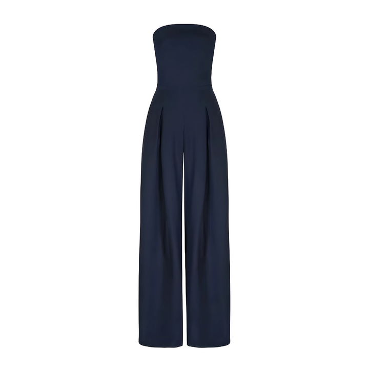 Tenue femme chic : combinaison pantalon bustier élégante, parfaite pour un look soirée d'été confortable.