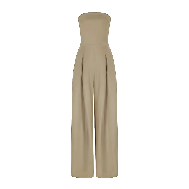 "Combinaison élégante sans bretelles, silhouette gracieuse, tissu léger, idéale pour occasions chic ou décontractées."