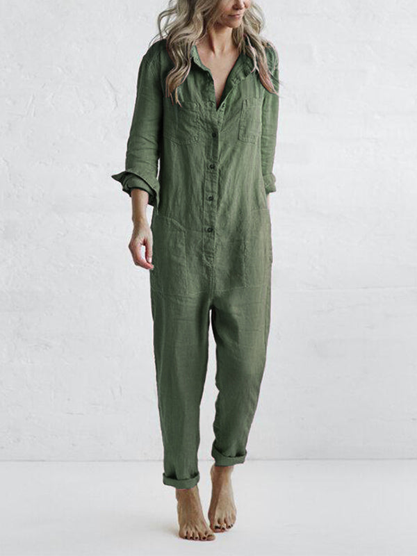 Combinaison femme décontractée à manches longues, élégante et confortable pour un style quotidien chic.