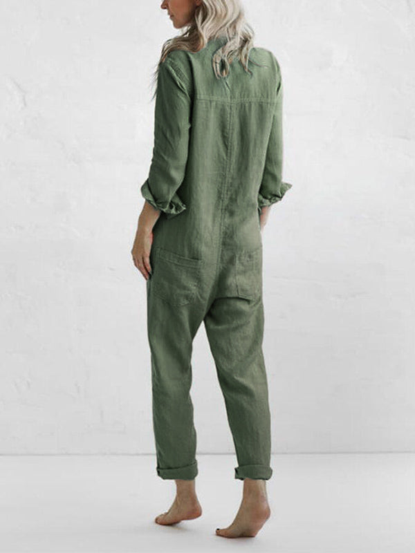 Jumpsuit femme avec manches longues, parfaite pour le confort et l'élégance en toute saison.