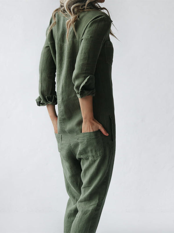 Vêtement femme, combinaison décontractée à manches longues, idéale pour un look mode quotidien.