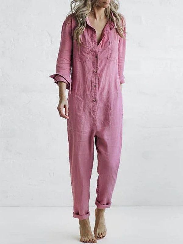 Élégante combinaison pantalon femme à manches longues, confort chic pour diverses occasions.