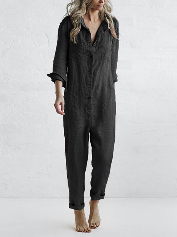 Combinaison femme à manches longues, style décontracté et confortable, idéale pour le quotidien moderne.