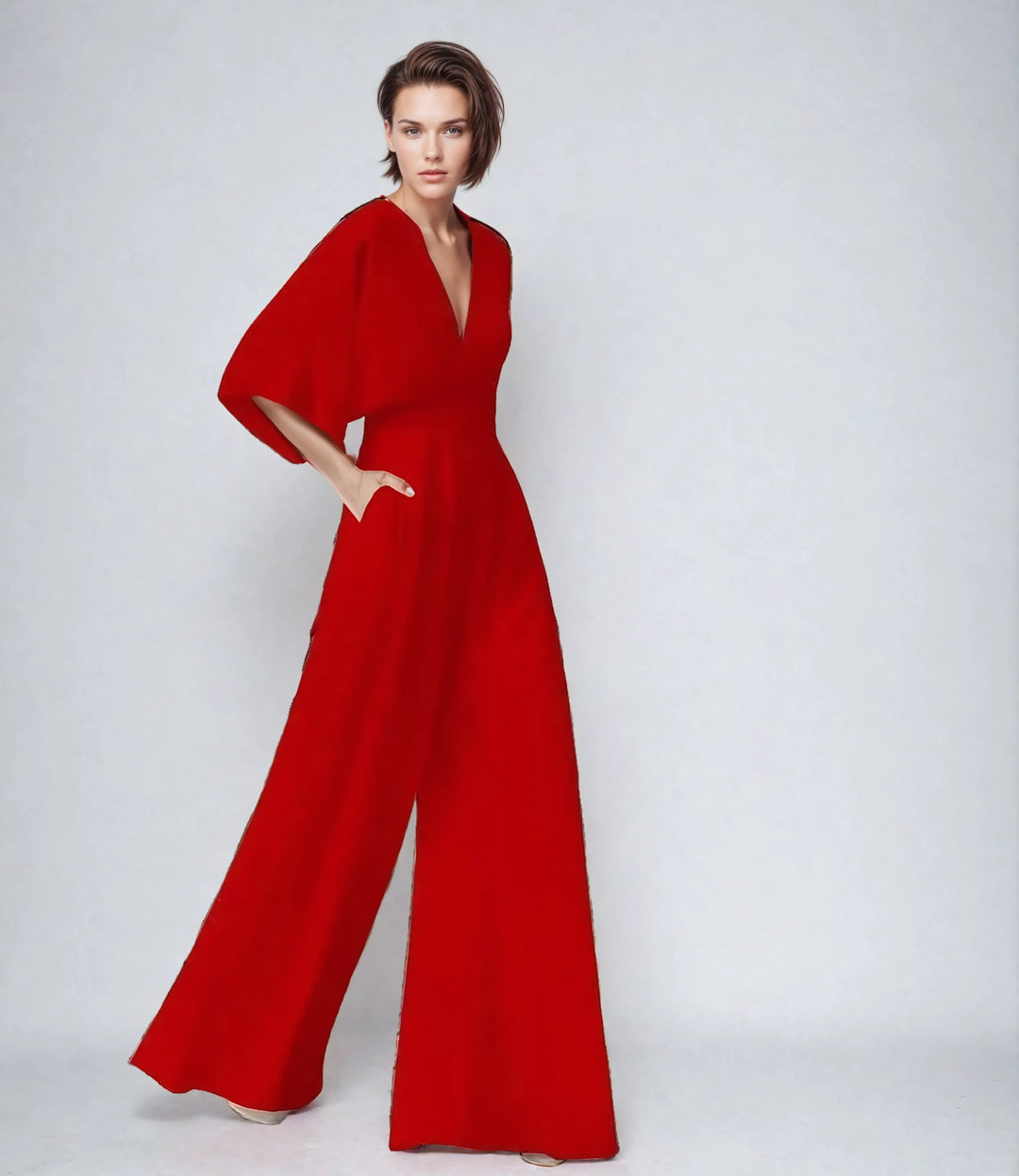Nouvelle collection: Combinaison femme chic à manches papillon, décolleté V. Parfaite pour soirée ou casual chic.
