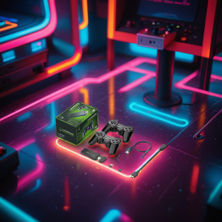 "Console de jeux rétro 4K avec manettes, plus de 20 000 jeux inclus, connectique HDMI, expérience nostalgique"