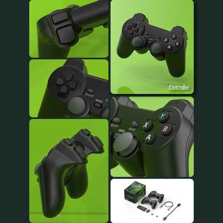 "Console de jeux rétro 4K avec manettes, plus de 20 000 jeux inclus, connectique HDMI, expérience nostalgique"