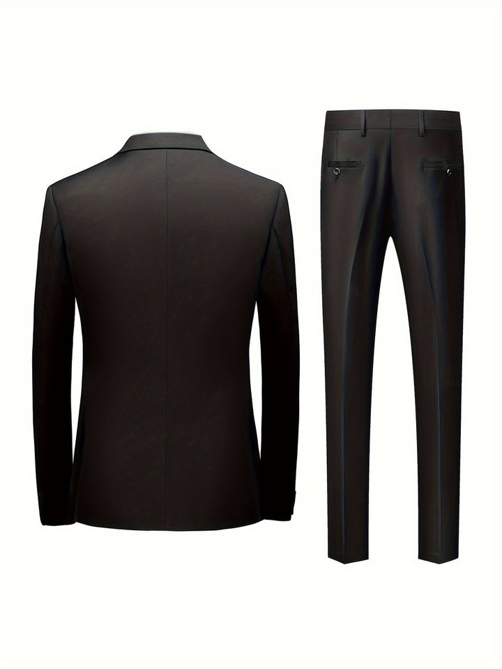 "Costume homme 2 pièces élégant, veste et pantalon ajustés, idéal pour affaires et réceptions. Sophistication moderne."