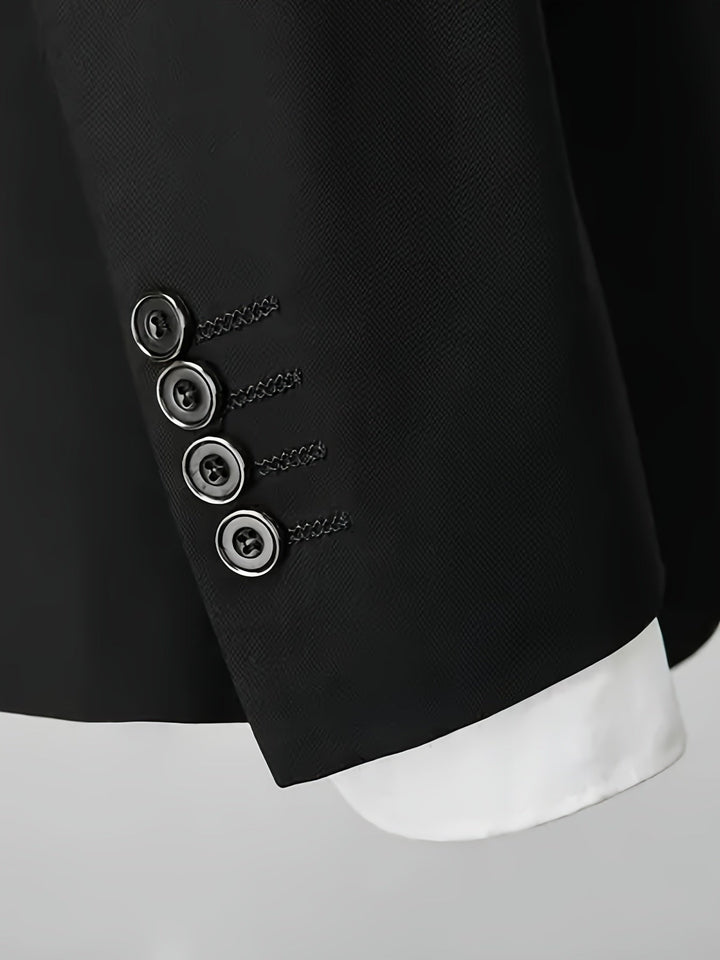 "Costume homme 2 pièces élégant, veste et pantalon ajustés, idéal pour affaires et réceptions. Sophistication moderne."