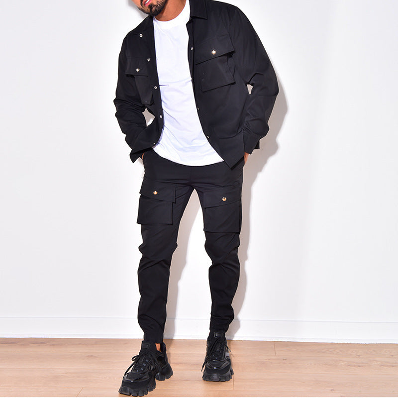 Costume homme 2 pièces, style moderne, coupe slim. Veste et pantalon assortis, look élégant et décontracté.