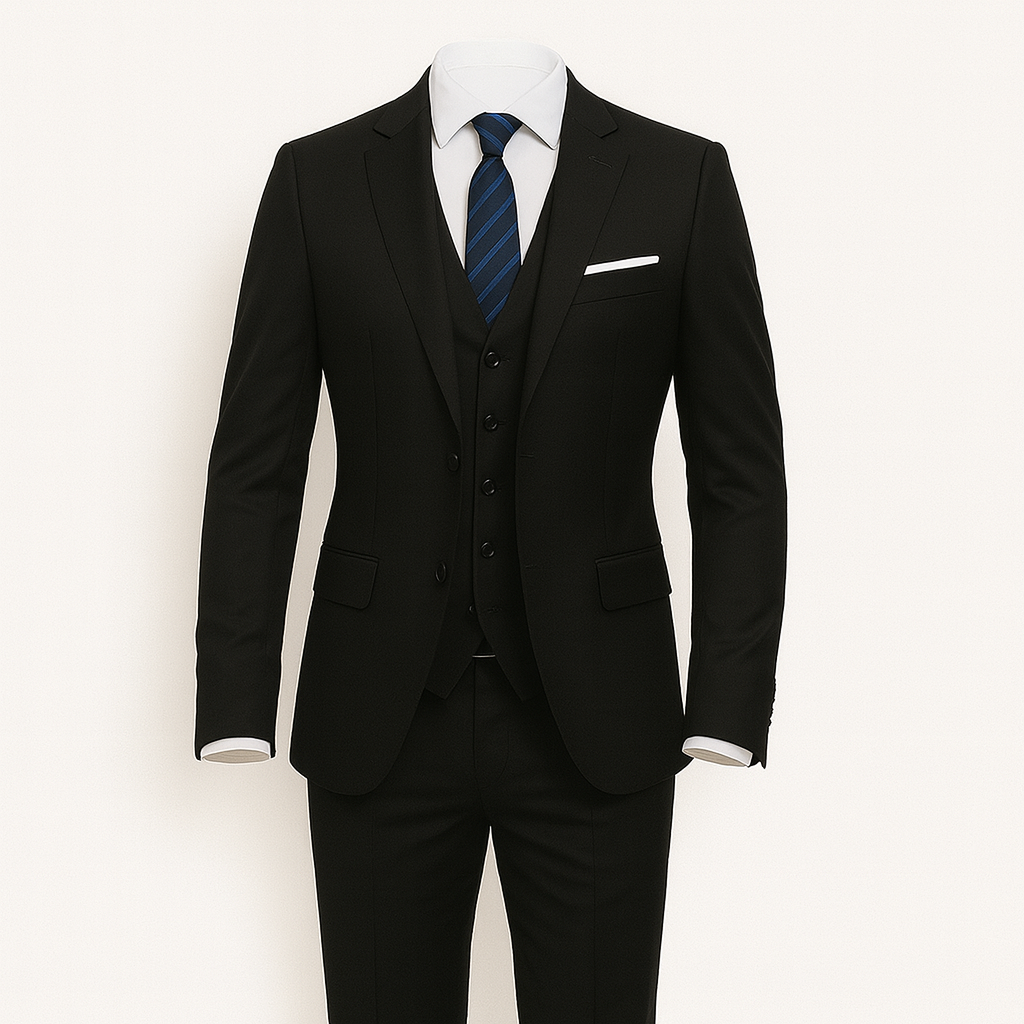 Costume de mariage bleu marine homme, ensemble 3 pièces raffiné pour une élégance parfaite. Tenue chic.