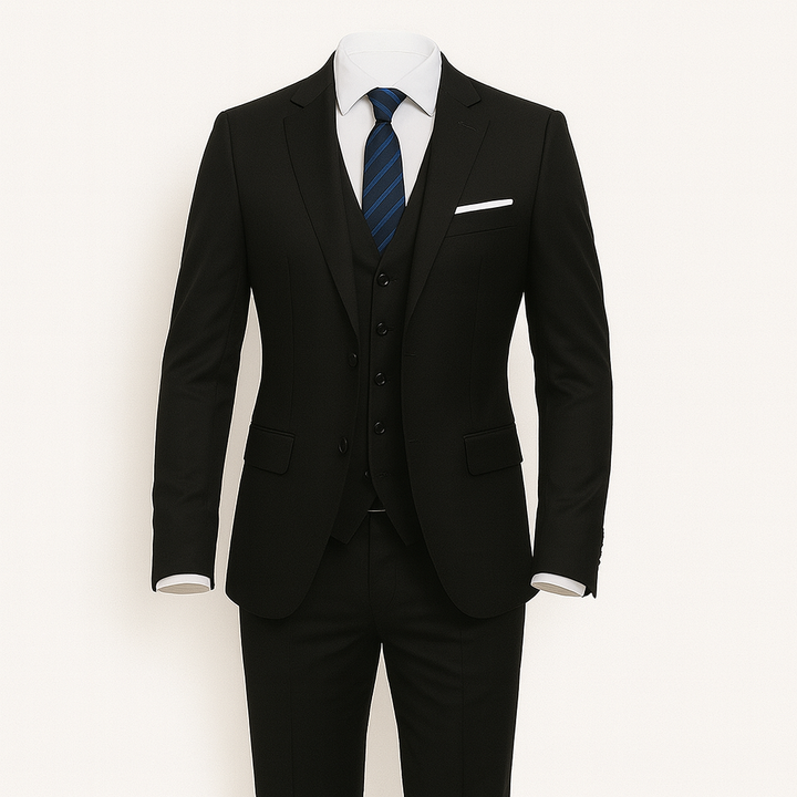 Costume de mariage bleu marine homme, ensemble 3 pièces raffiné pour une élégance parfaite. Tenue chic.
