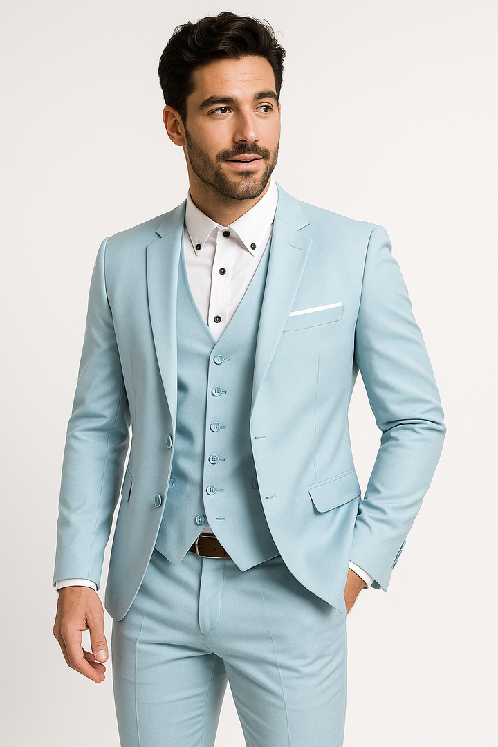 Costume homme Evert: blazer, gilet, pantalon. Style décontracté chic et élégant pour tenue de cérémonie.