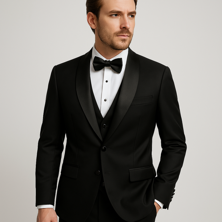 Costume homme 3 pièces slim fit élégant, idéal pour mariages et affaires, style moderne et formel.