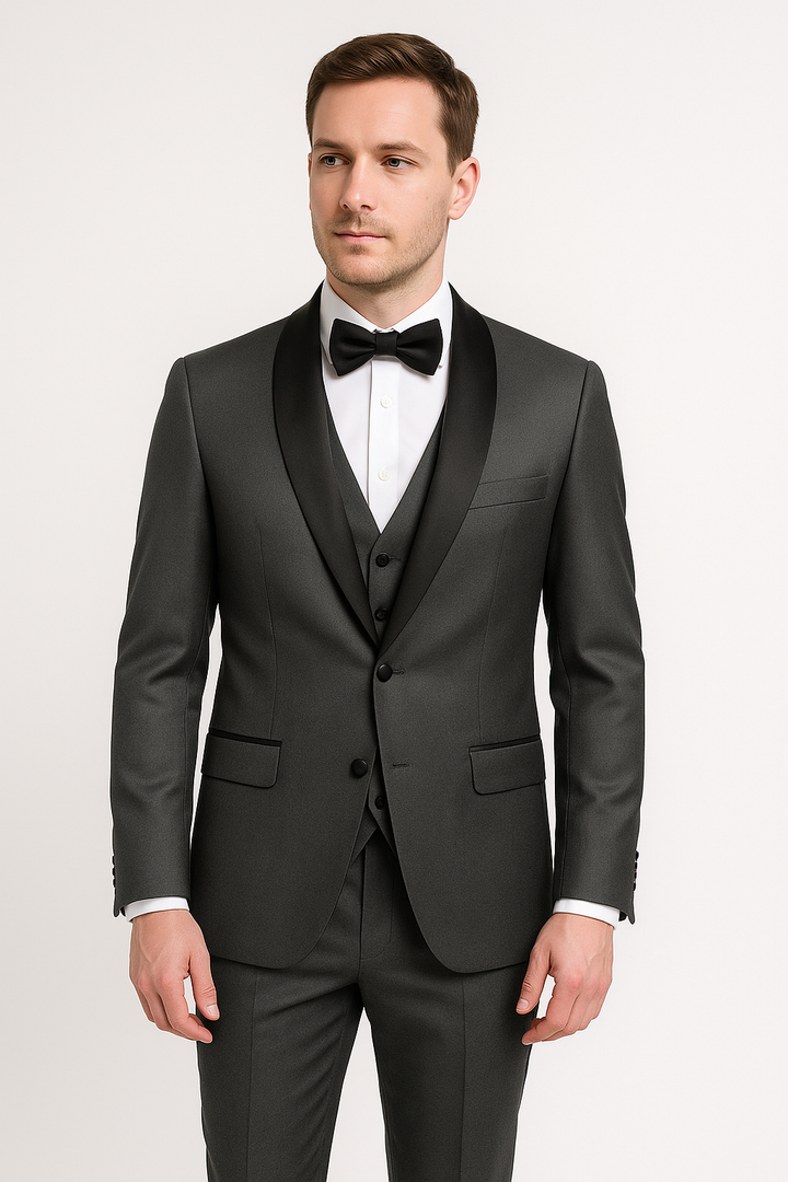 Tenue de cérémonie homme moderne : costume 3 pièces slim fit. Élégance et confort pour toutes occasions formelles.