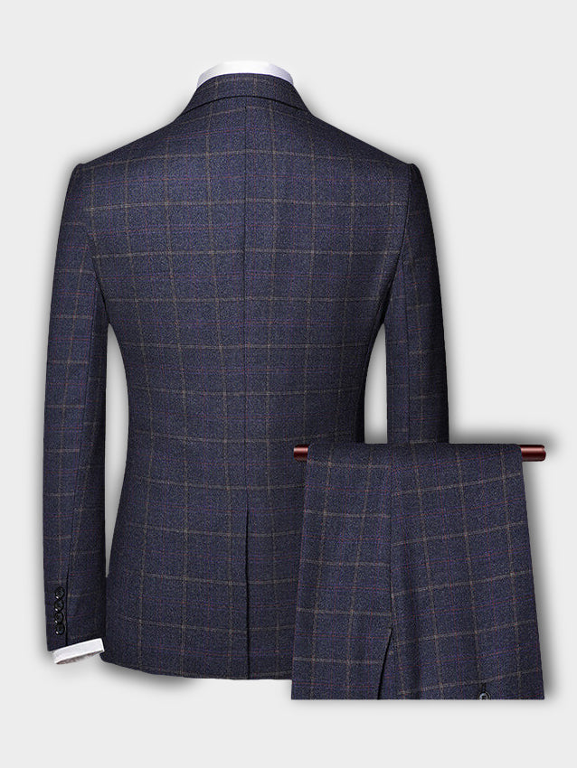 Costume homme 3 pièces, élégant, à carreaux. Veste, gilet & pantalon. Coupe ajustée.