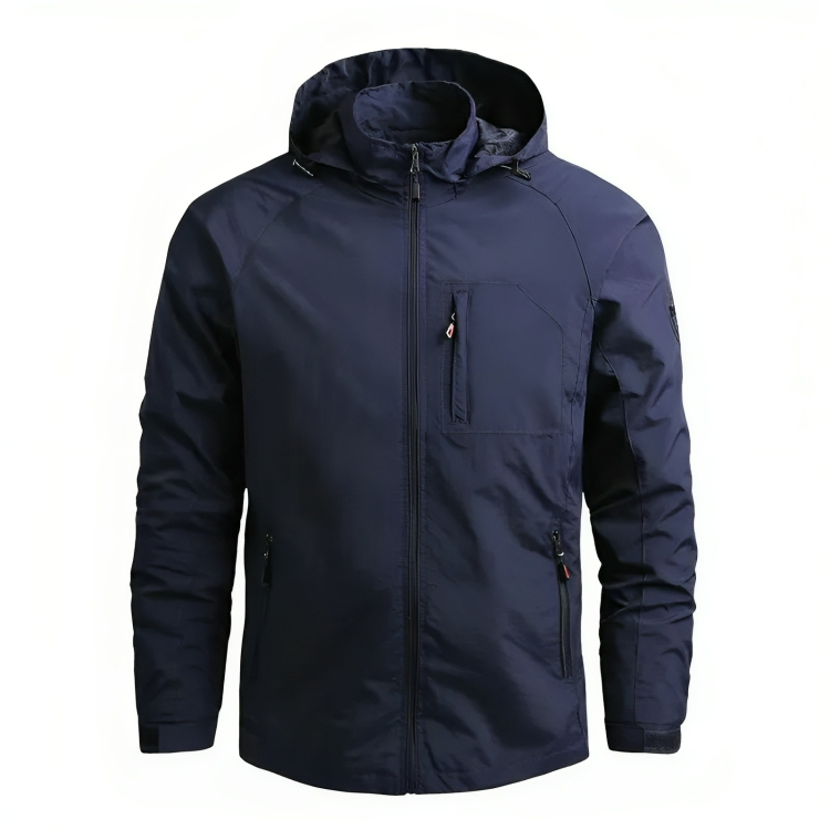 Coupe-vent homme imperméable, capuche.  Protection contre pluie et vent. Design moderne et élégant.
