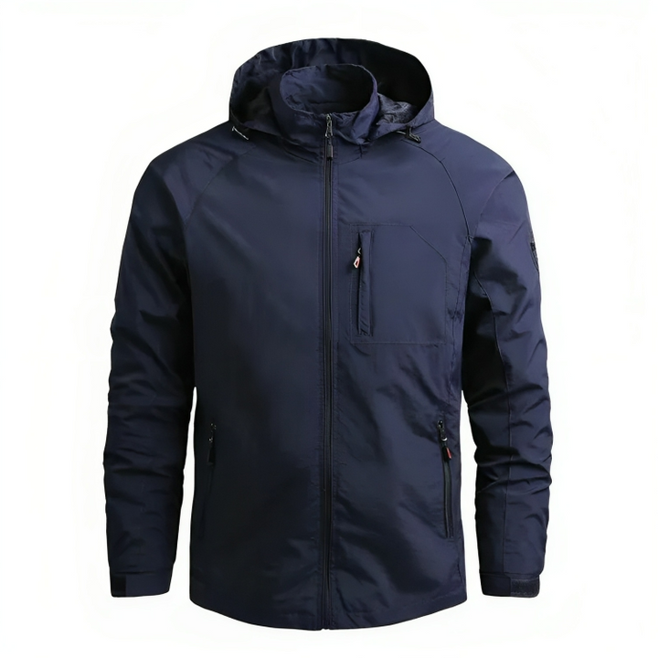 Coupe-vent homme imperméable, capuche.  Protection contre pluie et vent. Design moderne et élégant.