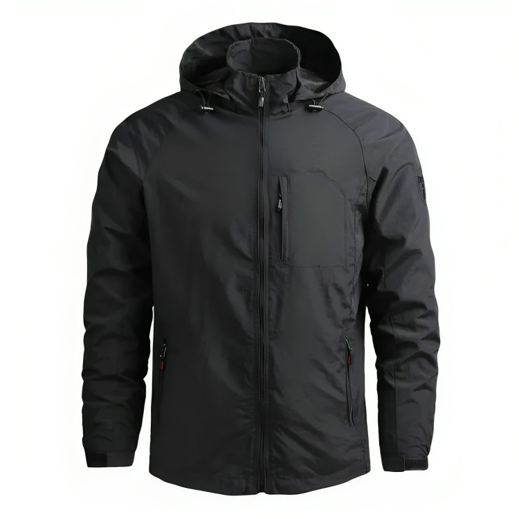 Coupe-vent homme imperméable, capuche.  Protection contre pluie et vent. Design moderne et élégant.