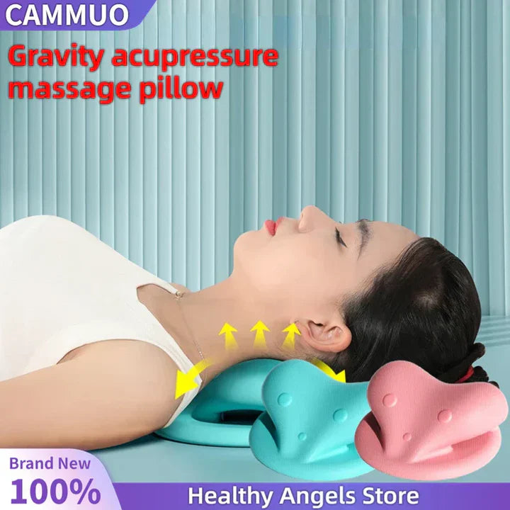 Coussin cervical ergonomique. Soulage nuque & épaules. Points de massage.