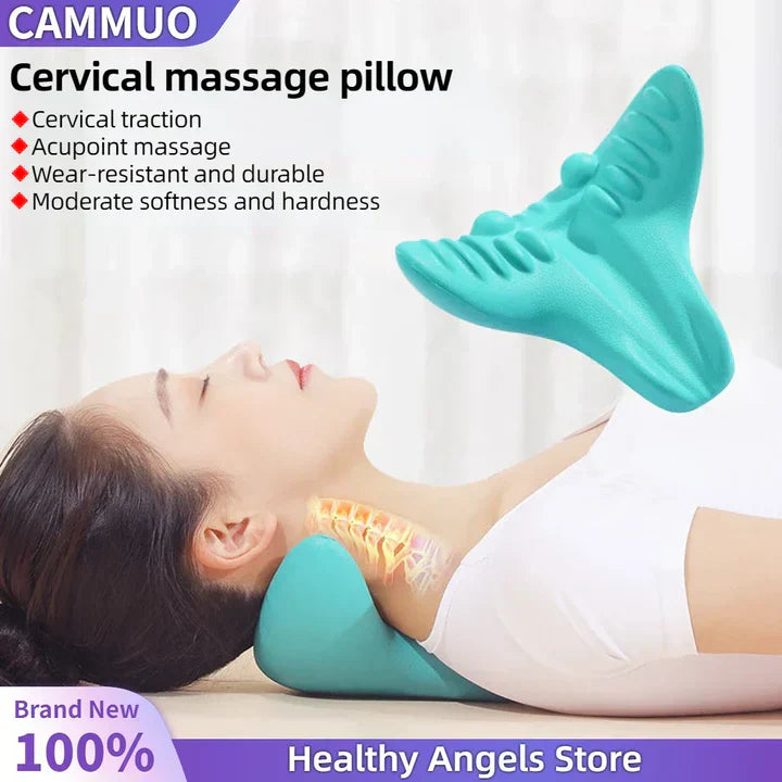 Coussin cervical ergonomique. Soulage nuque & épaules. Points de massage.