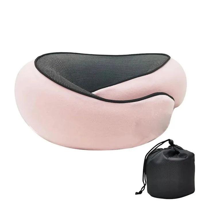 "Coussin de voyage ergonomique en mousse gris, compact, design en U pour soutien cervical optimal et confort en déplacement."