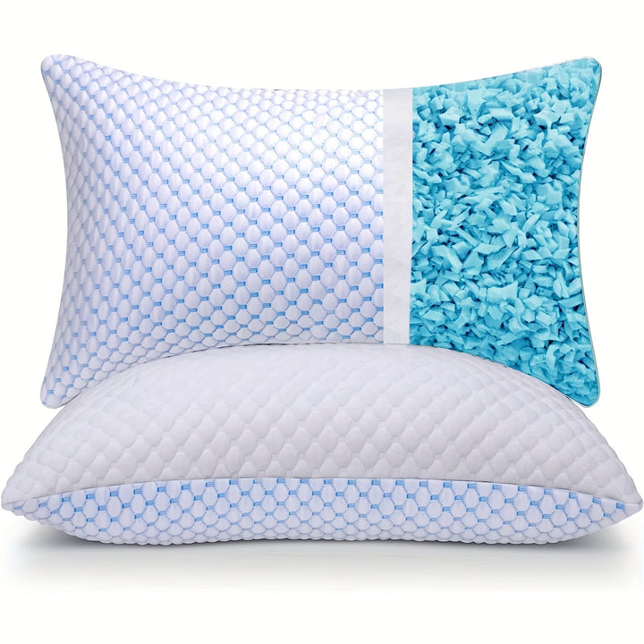 Coussin rafraîchissant bambou, mousse mémoire de forme, bleu. Confort optimal.