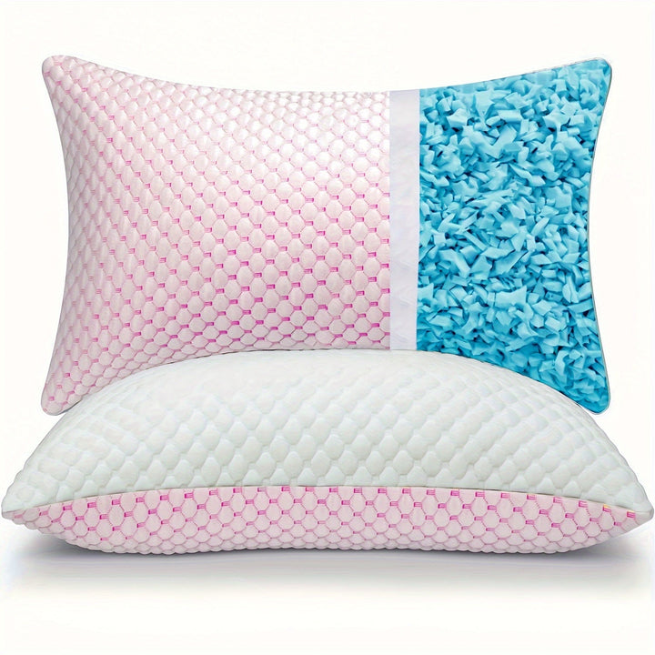 Coussin rafraîchissant bambou, mousse mémoire de forme, bleu. Confort optimal.