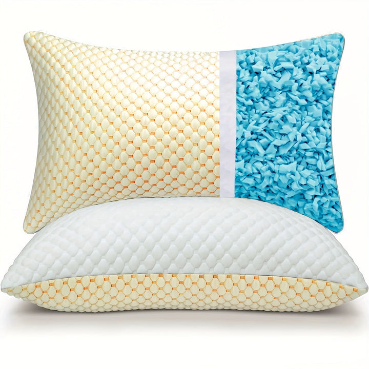 Coussin rafraîchissant bambou, mousse mémoire de forme, bleu. Confort optimal.