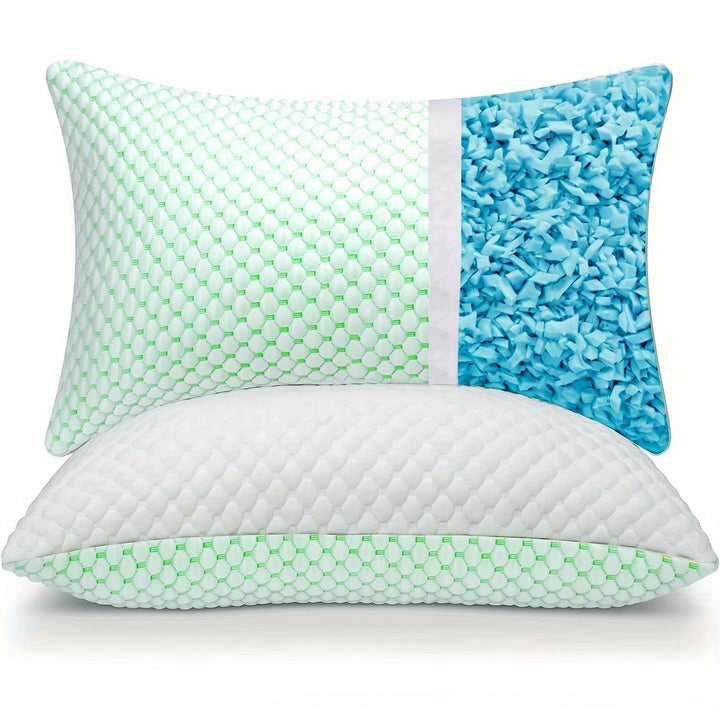Coussin rafraîchissant bambou, mousse mémoire de forme, bleu. Confort optimal.