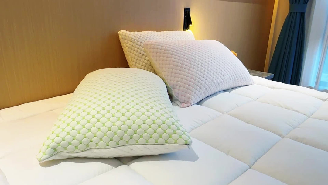 Coussin rafraîchissant bambou, mousse mémoire de forme, bleu. Confort optimal.