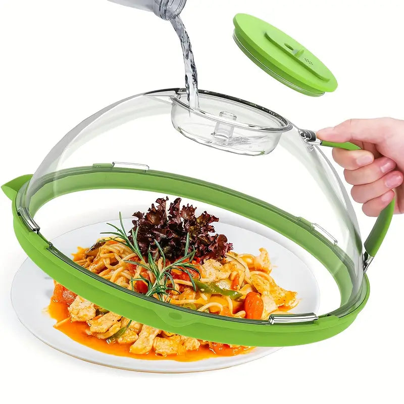 Couvercle de micro-ondes transparent, trous d'aération, réchauffement uniforme, protection éclaboussures, cuisine propre.